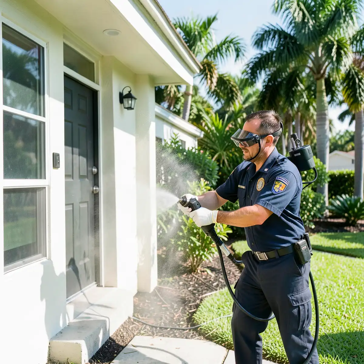 Technician inspecting a home perimeter